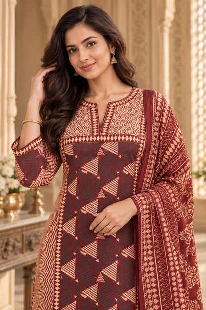 NAZAKAT cotton kurta set with pants & dupatta