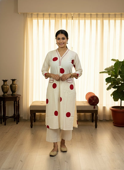 Polka Dot Cotton Kurta Set