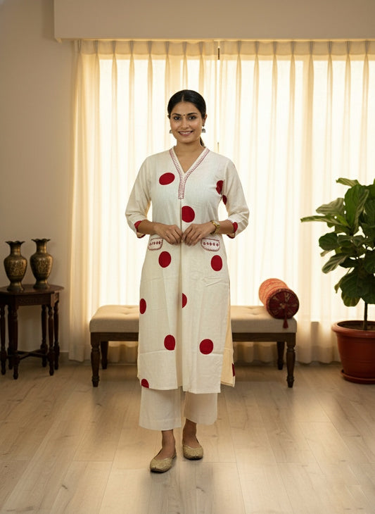 Polka Dot Cotton Kurta Set