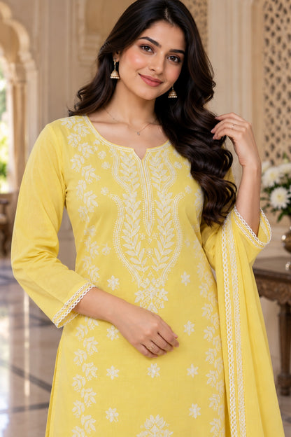 NAZAKAT cotton kurta set with plazo pants & dupatta