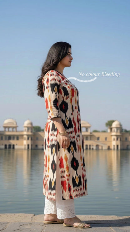 Breathable & Stylish Ikkat Print Cotton Kurti