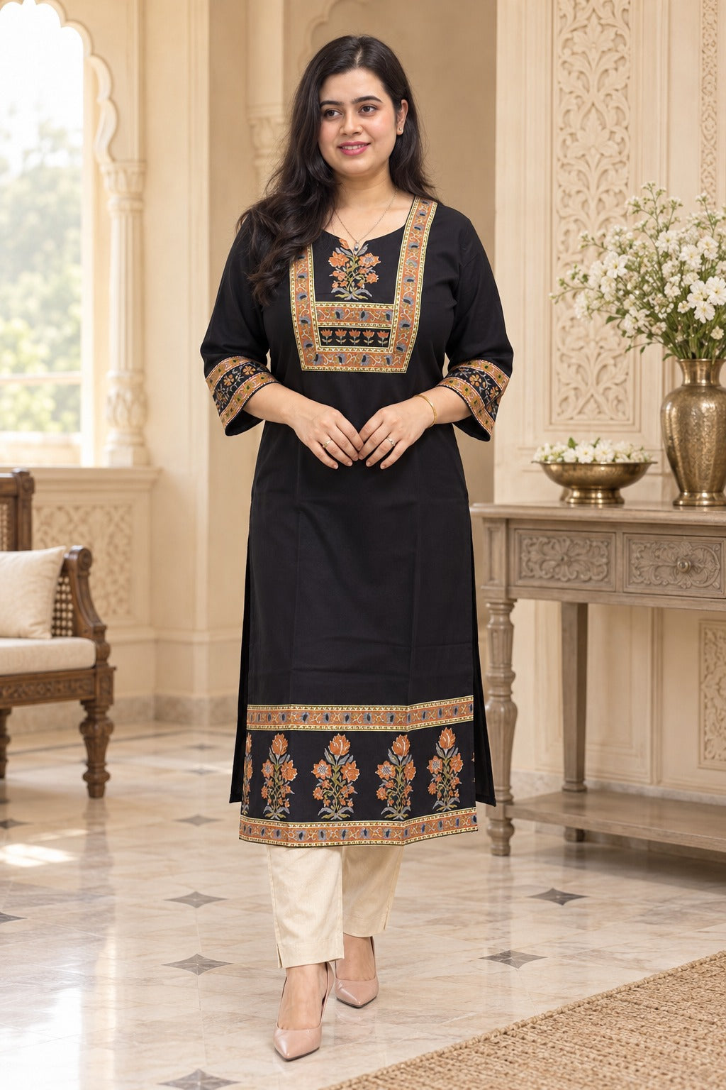 Ada pure cotton flex kurti for women black