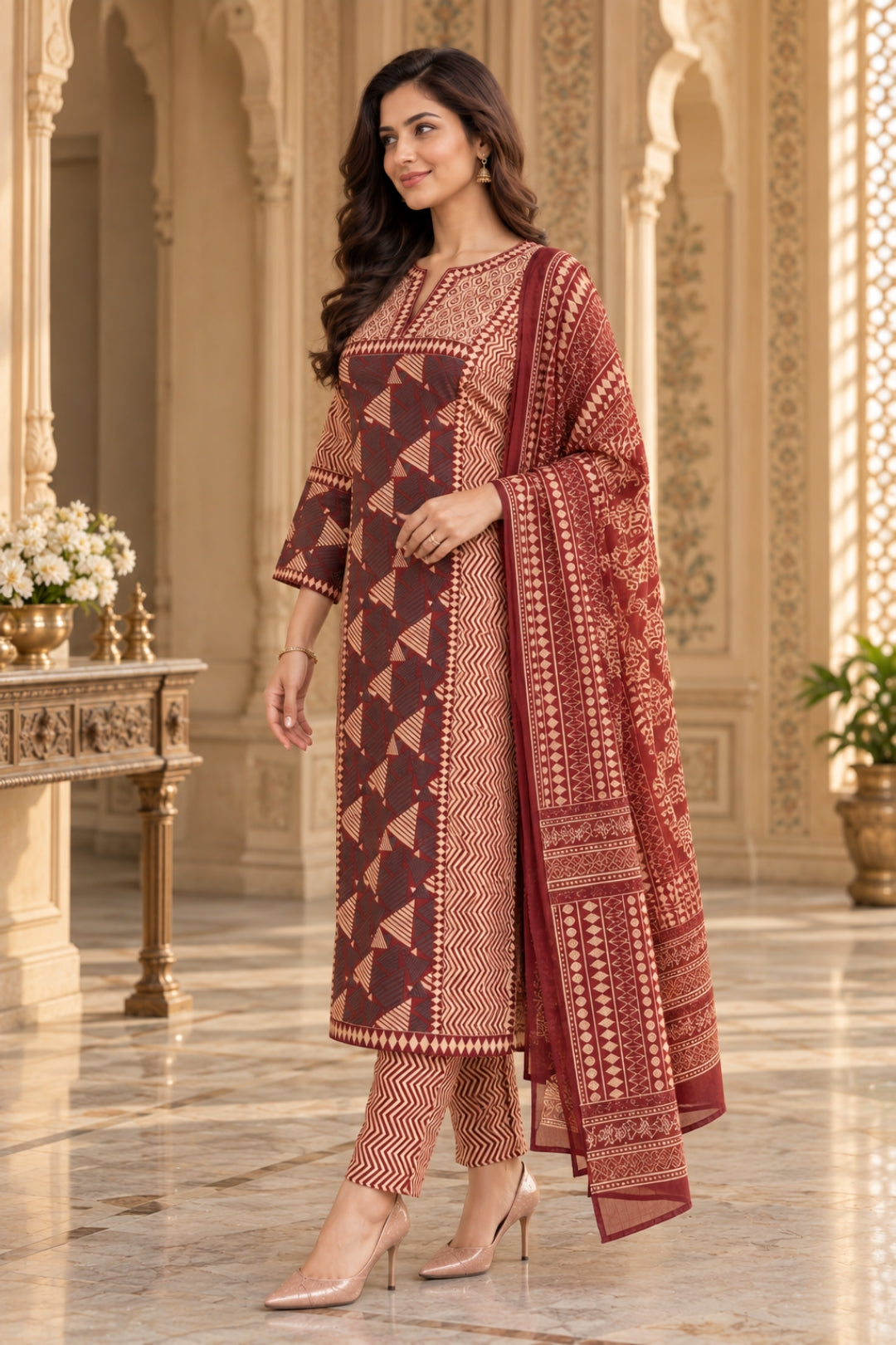 NAZAKAT cotton kurta set with pants & dupatta