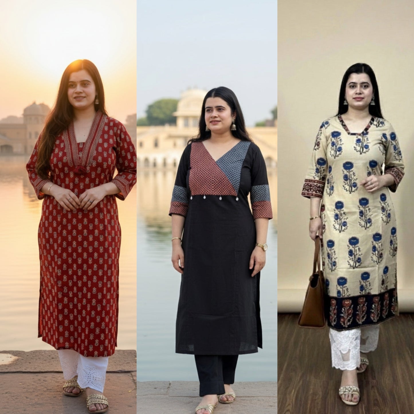 Airy Cotton Long Kurti Combo of three