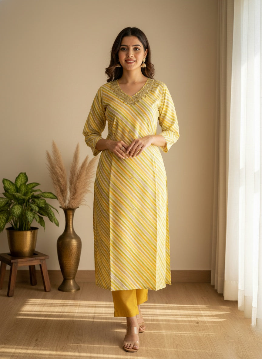 Muslin Silk lehariya Suit Set