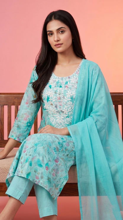 Jasmine Cotton kurta Set with dupatta