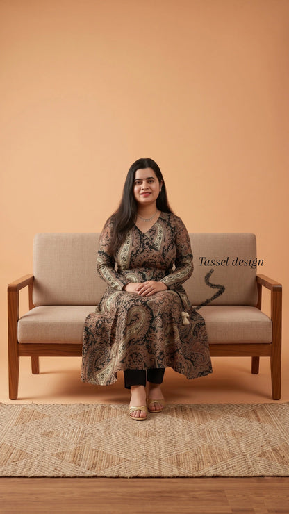 Anarkali cotton kalamkari kurti for perfect for office & daily wear - Black