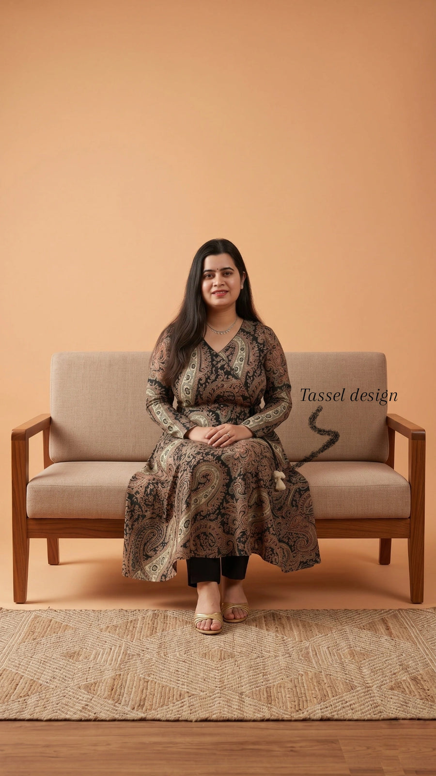 Anarkali cotton kalamkari kurti for perfect for office & daily wear - Black