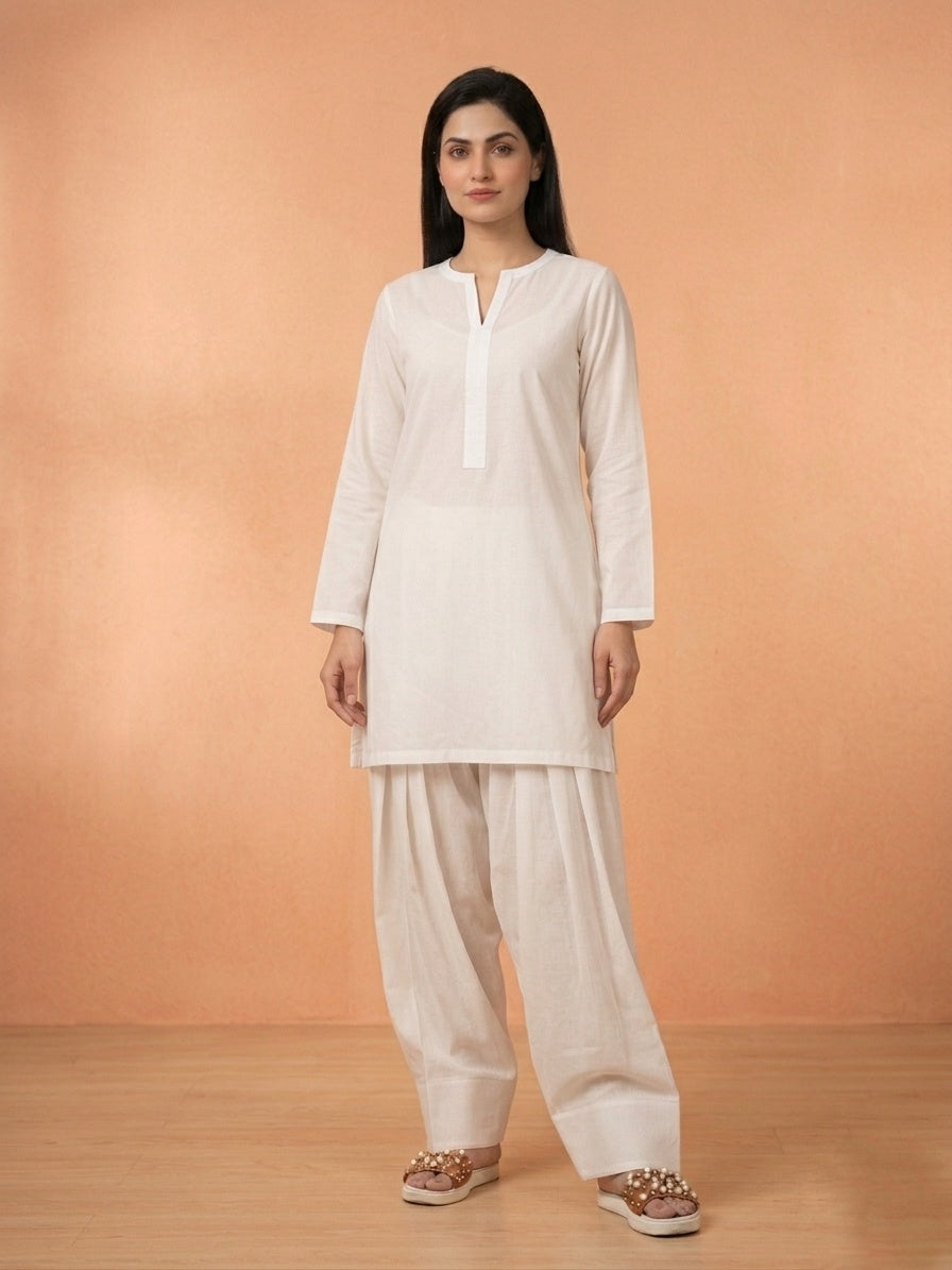 COTTON FARSHI SALWAR WHITE