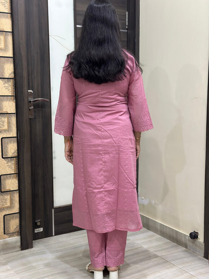 Mehar premium chikankari cotton Kurta & Pant with cotton lining pink