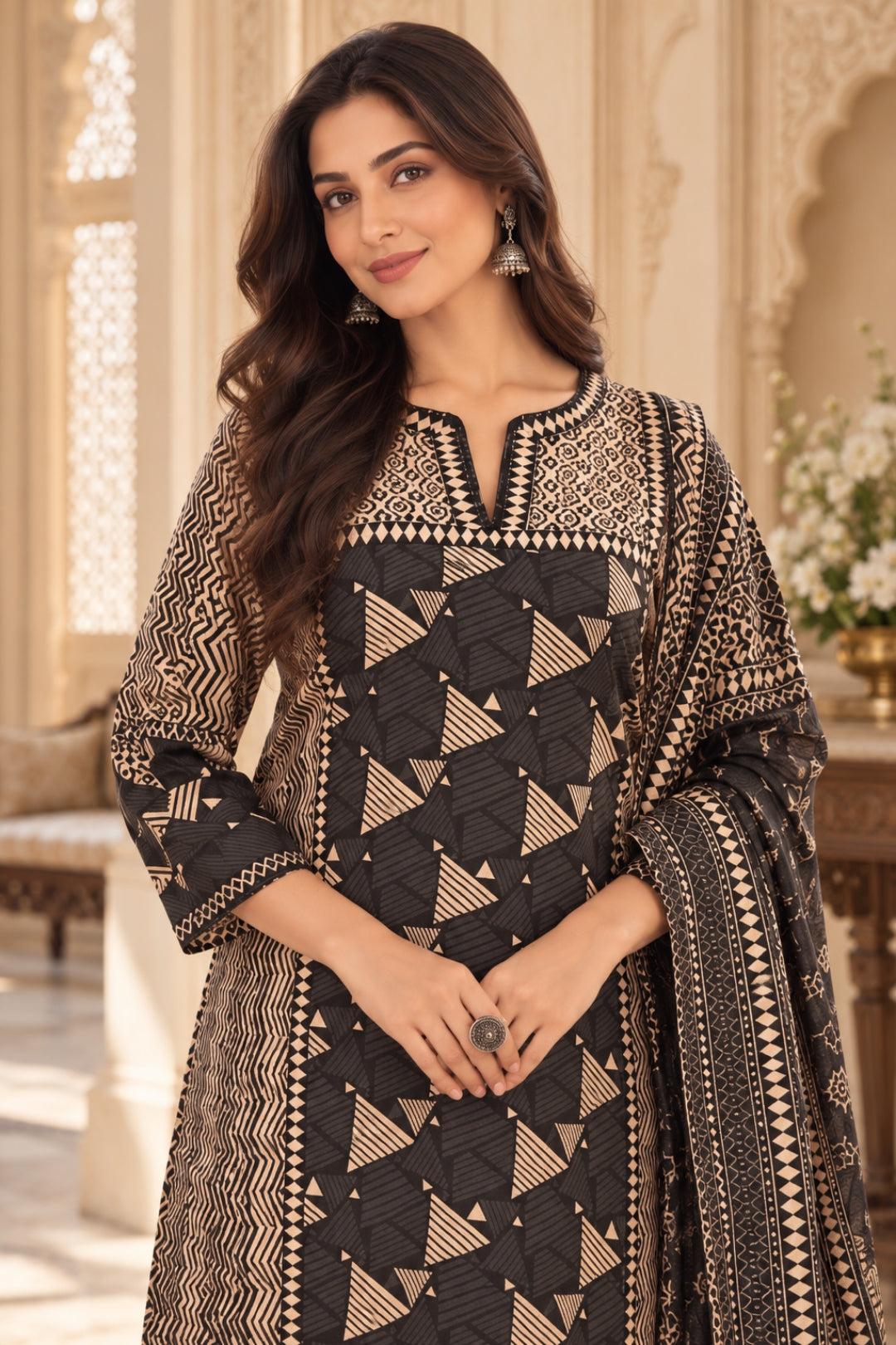 NAZAKAT cotton kurta set with pants & dupatta