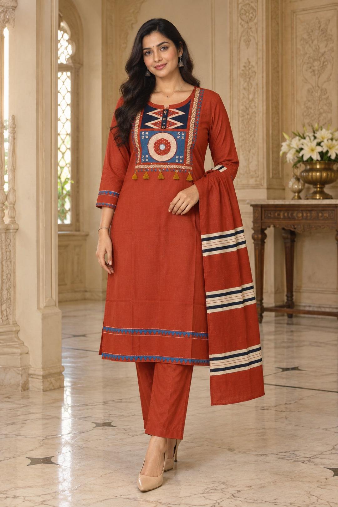 NAZAKAT cotton kurta set with pants & dupatta