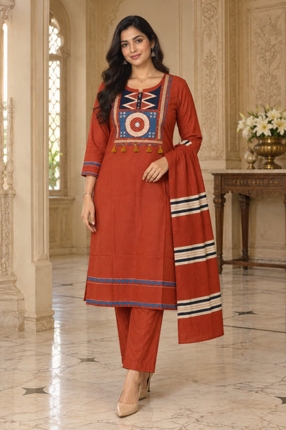 NAZAKAT cotton kurta set with pants & dupatta