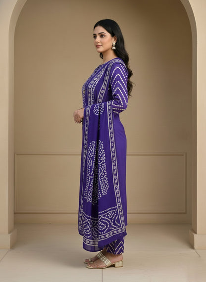 Amayra Cotton Kurta Embroidery Work Kurti Pant And Dupatta -purple