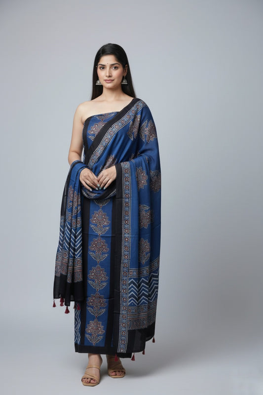 Modal Silk Ajrakh 2 Piece Unstitched Suit