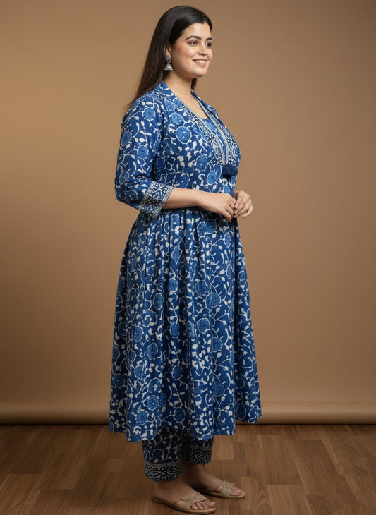 Indigo Cotton Suit For Women