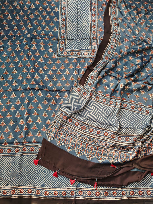 Modal Silk Ajrakh 2 Piece Unstitched Suit