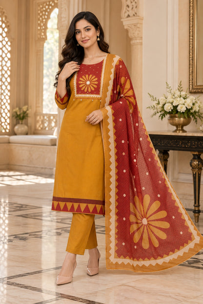 NAZAKAT cotton kurta set with pants & dupatta