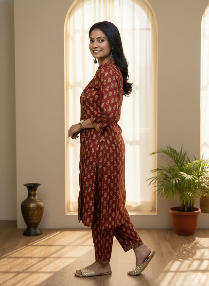 Angrakha Bagru Red Suit